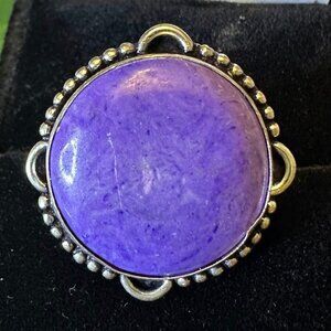 Genuine Purple Charoite Turquoise Sterling Silver Overlay Ring Size 7
